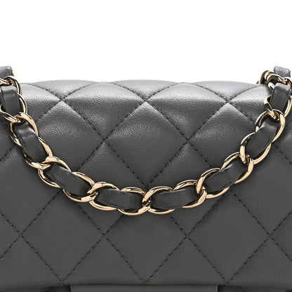 Lambskin Quilted Mini Rectangular Flap Dark Grey