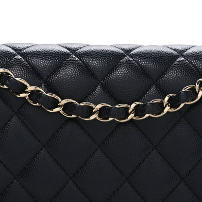 Caviar Quilted Medium Double Flap Navy
