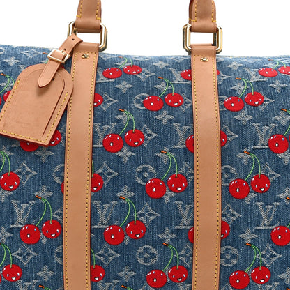 LV X TM Monogram Denim Cerises Keepall Bandouliere 45 Blue