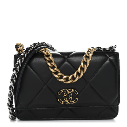 Lambskin Quilted Chanel 19 Wallet On Chain WOC Black