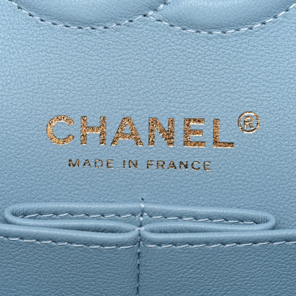 Caviar Quilted Small Double Flap Light Blue