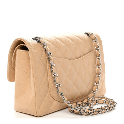Caviar Quilted Small Double Flap Beige