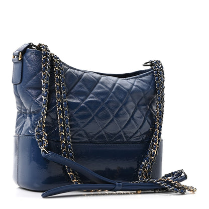 Patent Goatskin Quilted Medium Gabrielle Hobo Blue