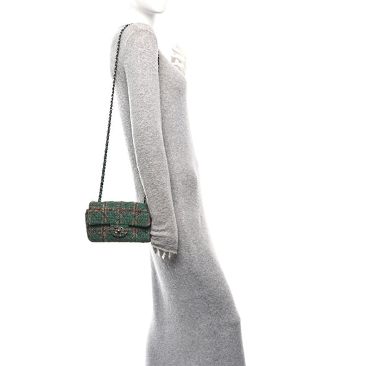 Tweed Quilted Mini Rectangular Flap Green