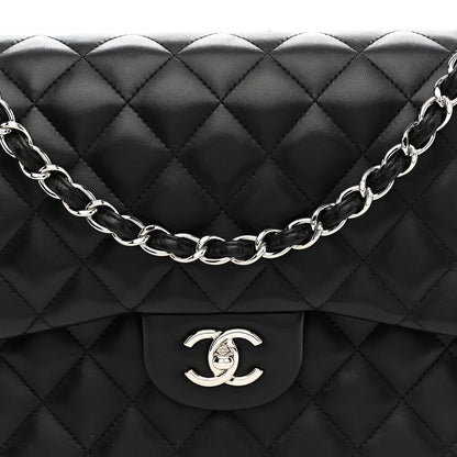 Lambskin Quilted Jumbo Double Flap Black