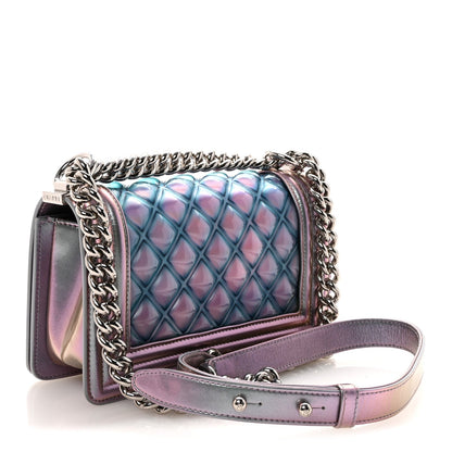 Iridescent Patent Calfskin PVC Quilted Small Boy Flap Light Purple