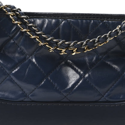 Aged Calfskin Quilted Small Gabrielle Hobo Navy