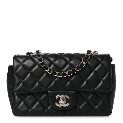 Lambskin Quilted Mini Rectangular Flap Black