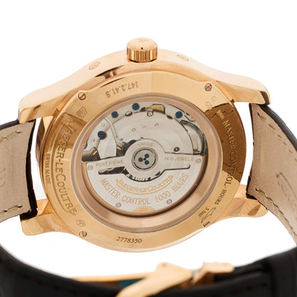 18K Rose Gold Alligator 37mm Master Calendar Moon Phase Automatic Watch Silver Q151242A