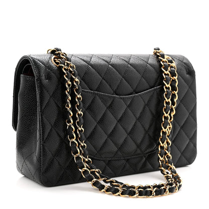 Caviar Quilted Medium Double Flap Black