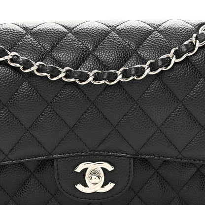 Caviar Quilted Medium Double Flap Black