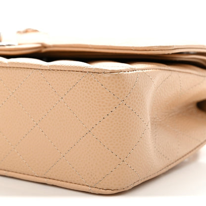 Caviar Quilted Medium Double Flap Beige