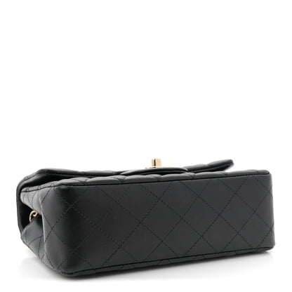 Lambskin Quilted Mini Rectangular Flap Black