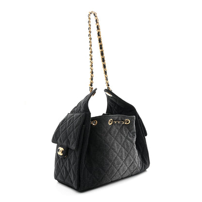 Washed Denim Quilted Small Chanel 25 Handbag Black