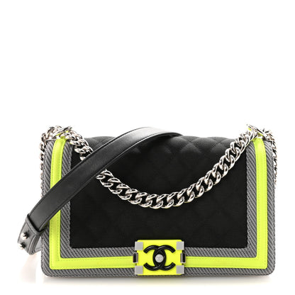 Canvas Quilted Medium Fluo Boy Flap Black Grey Yellow