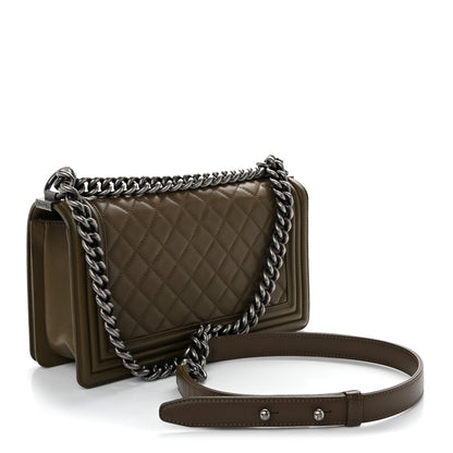 Lambskin Quilted Medium Boy Flap Khaki