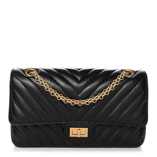 Aged Calfskin Chevron Quilted 2.55 Reissue 225 Flap Black