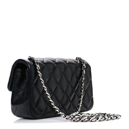 Lambskin Quilted Extra Mini Rectangular Flap Black