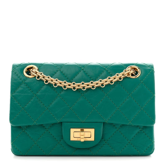Aged Calfskin Quilted 2.55 Reissue Mini Flap Green