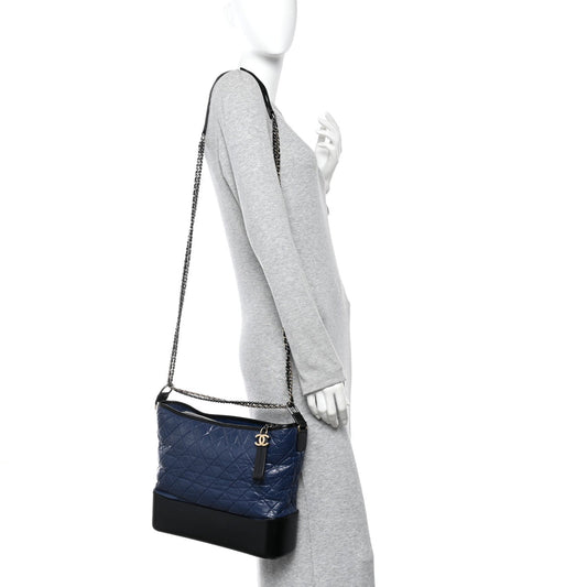 Aged Calfskin Quilted Large Gabrielle Hobo Navy Black