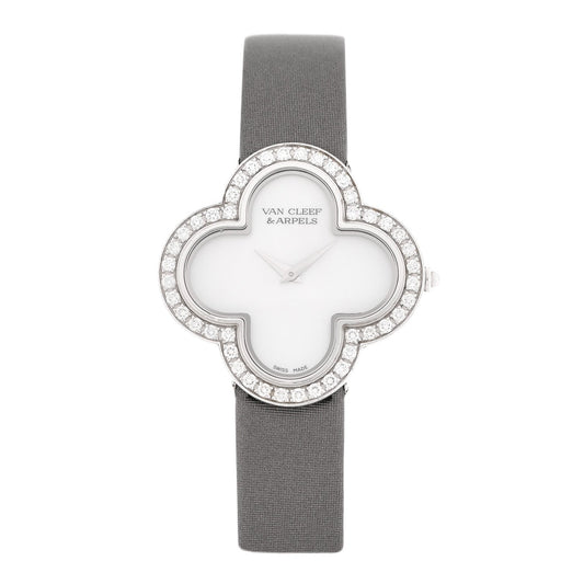 18K White Gold Satin Diamond Bezel Mother of Pearl 30mm Alhambra Quartz Watch