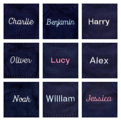 Bashful Black & Cream Puppy with Personalized Navy Jumper