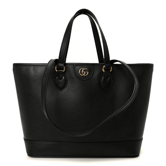 Textured Dollar Calfskin Small Ophidia Shoulder Tote Bag Black