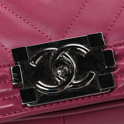 Lambskin Chevron Quilted Medium Boy Flap Dark Pink
