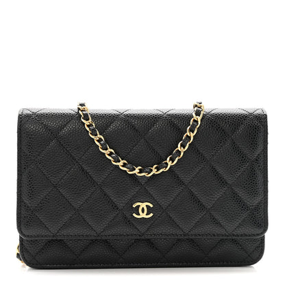 Caviar Quilted Wallet on Chain WOC Black