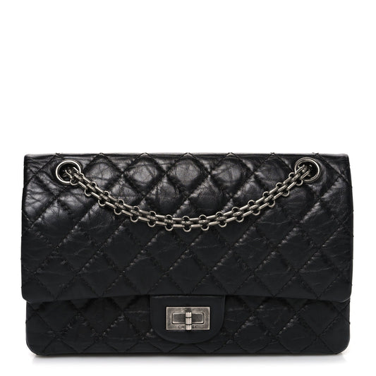 Aged Calfskin Quilted 2.55 Reissue 225 Flap Black