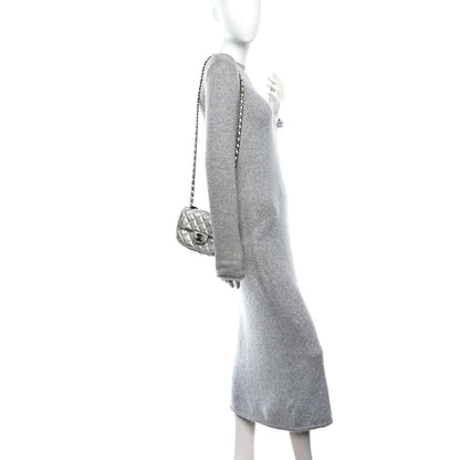 Metallic Lambskin Perforated Mini Rectangular Flap Silver
