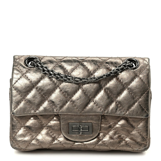 Aged Calfskin Quilted 2.55 Reissue Mini Flap Dark Silver