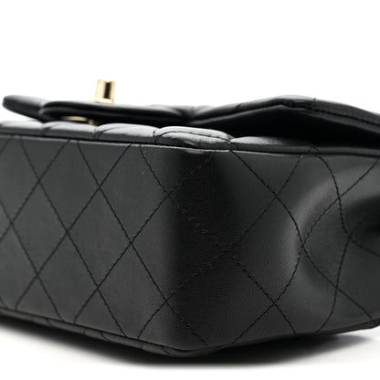 Lambskin Quilted Mini Rectangular Flap Black