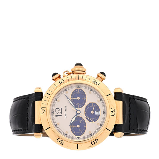 18K Yellow Gold Alligator 38mm Pasha Chronograph Quartz Watch