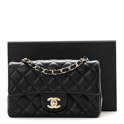 Lambskin Quilted Mini Rectangular Flap Black