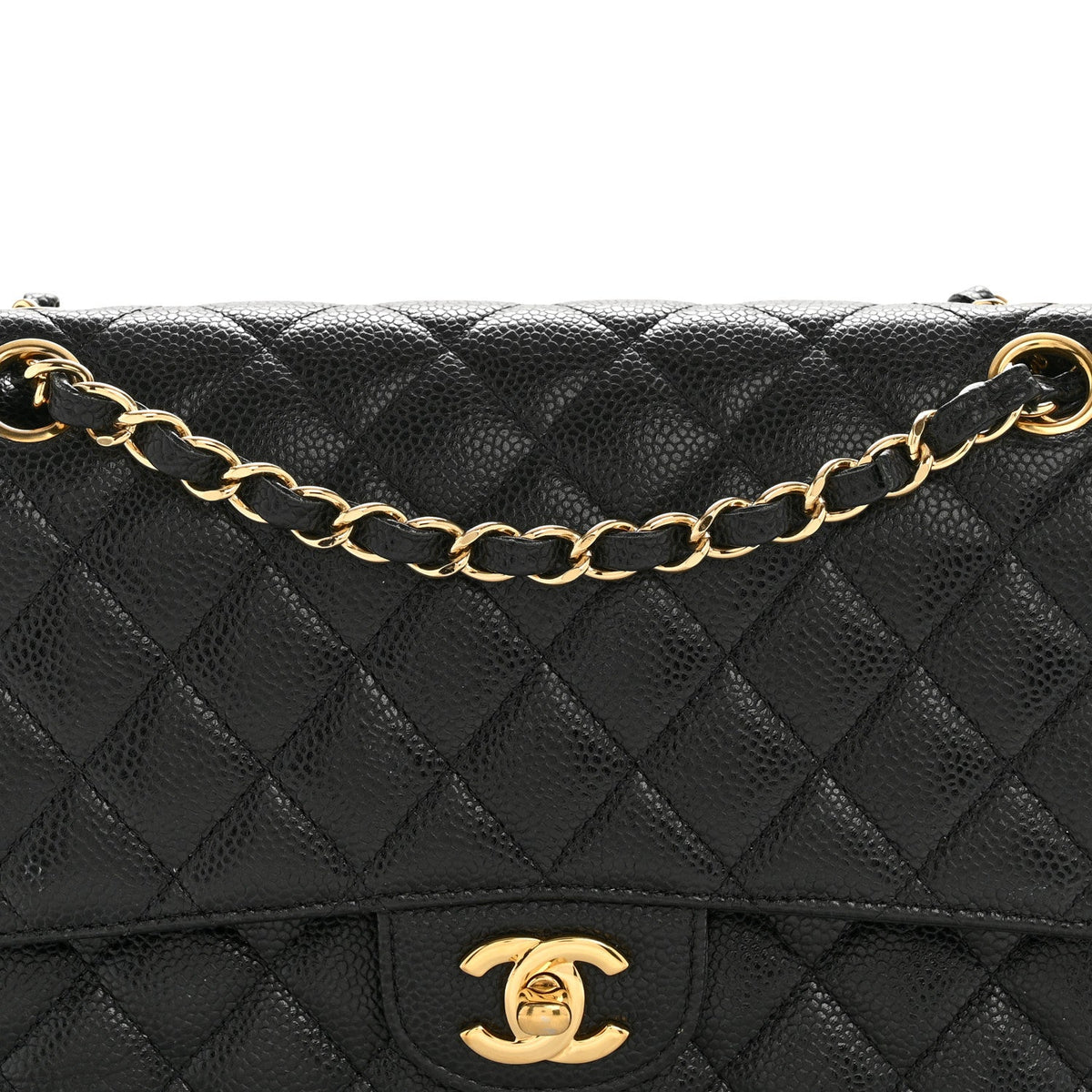 Caviar Quilted Medium Double Flap Black