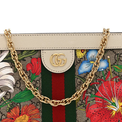 GG Supreme Monogram Flora Web Small Ophidia Chain Shoulder Bag White