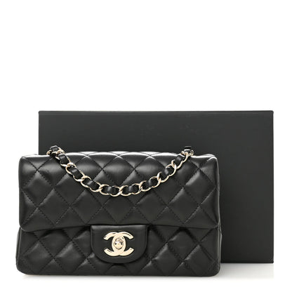 Lambskin Quilted Mini Rectangular Flap Black