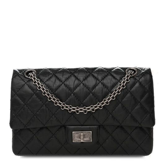Aged Calfskin Quilted 2.55 Reissue 225 Flap  Black