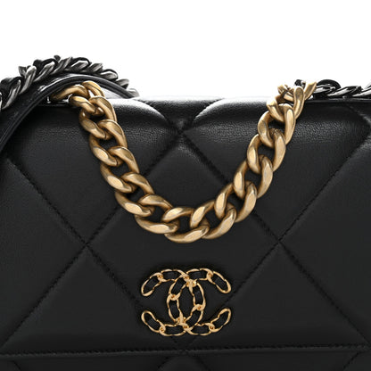 Lambskin Quilted Chanel 19 Wallet On Chain WOC Black