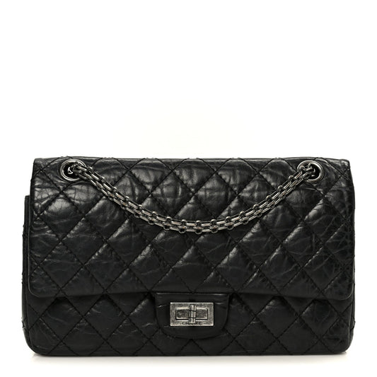 Aged Calfskin Quilted 2.55 Reissue 225 Flap Black
