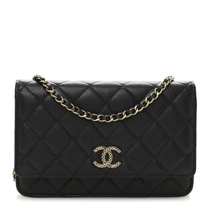 Caviar Quilted Perforated Metal CC Wallet On Chain WOC Black