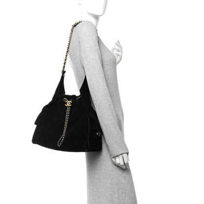 Suede Quilted Medium Chanel 25 Handbag Black