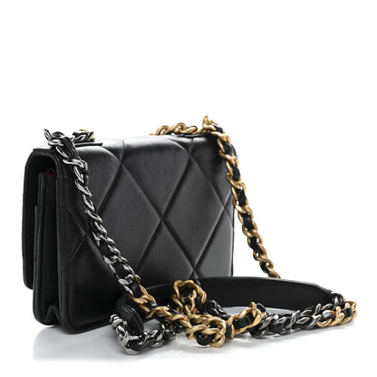 Lambskin Quilted Chanel 19 Wallet On Chain WOC Black