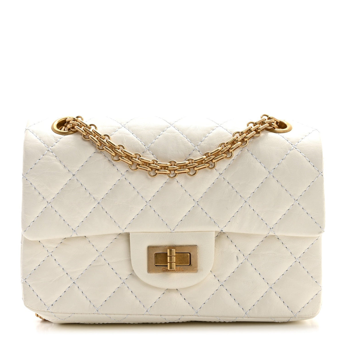 Aged Calfskin Quilted 2.55 Reissue Mini Flap White