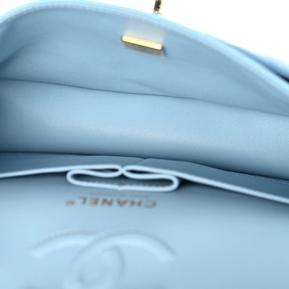 Caviar Quilted Small Double Flap Light Blue