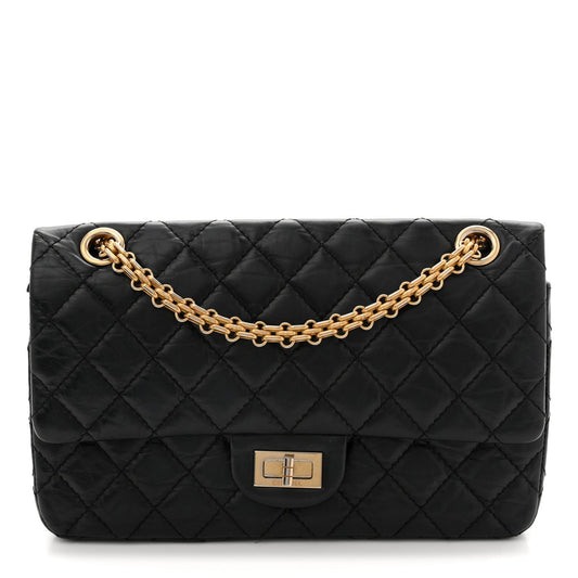 Aged Calfskin Quilted 2.55 Reissue 225 Flap Black