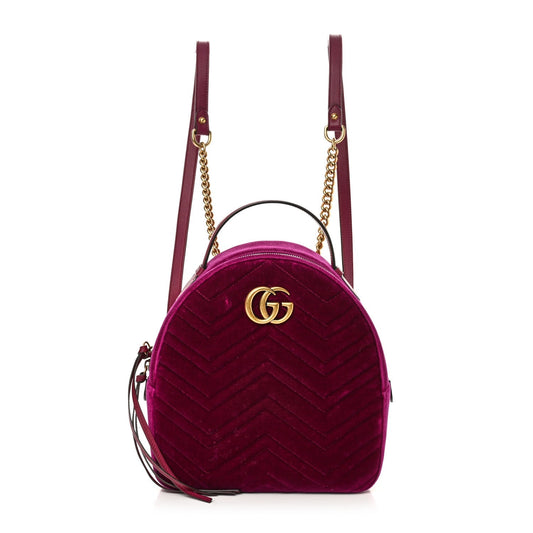 Velvet Matelasse GG Marmont Dome Backpack Fuchsia Violet Cyclamen