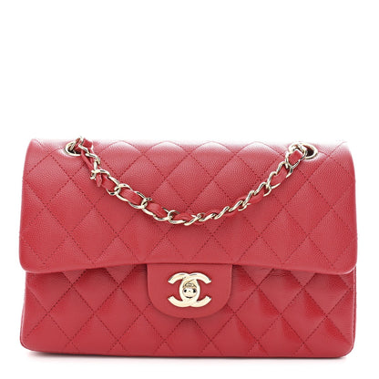 Caviar Quilted Small Double Flap Red