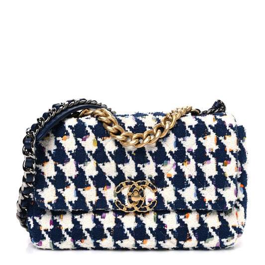 Tweed Quilted Medium Chanel 19 Flap Ecru Navy Blue Multicolor